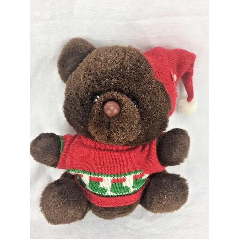 VTG NEW DANDEE BROWN BEAR XMAS TEDDY CANDY CANE SWEATER 10" STUFFED ANIMAL PLUSH